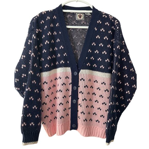Vtg Paris Sport Club Cardigan Sweater Womens Medium 80’s Navy Pink - Picture 1 of 6